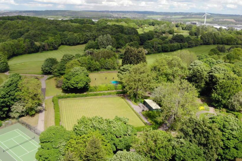 aerial drone photo of our secure dog training centre at high hazels park in Sheffield