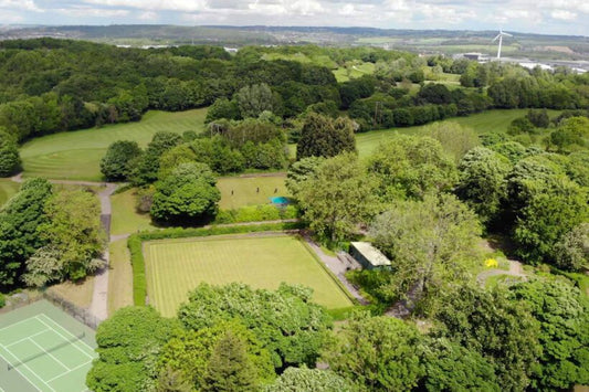 aerial drone photo of our secure dog training centre at high hazels park in Sheffield